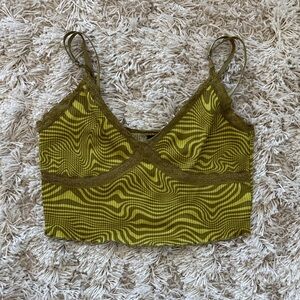 H&M Y2K Green Swirl Lace Trim Crop Top M Festival Going Out